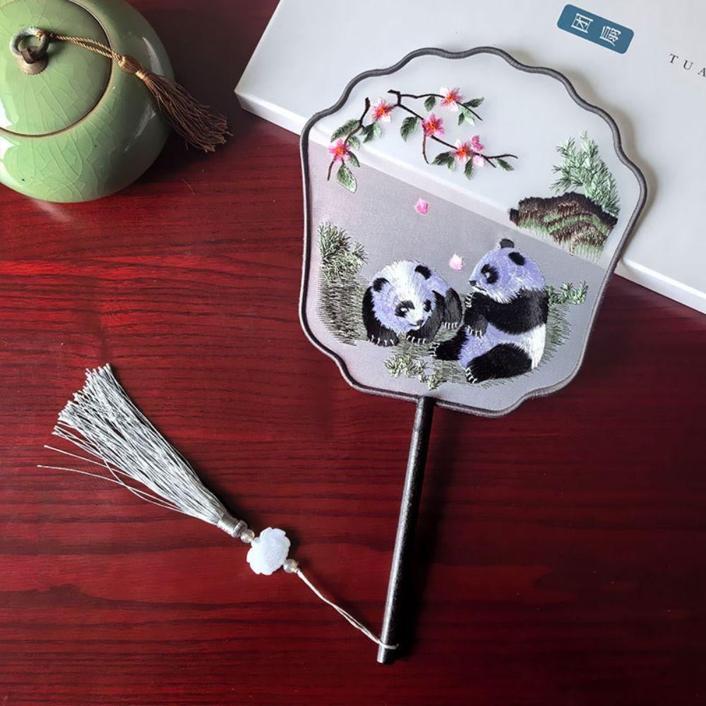 Милая панда в китайском старинном стиле круглый веер креативная вышивка круглый веер реквизит для фотосъемки
