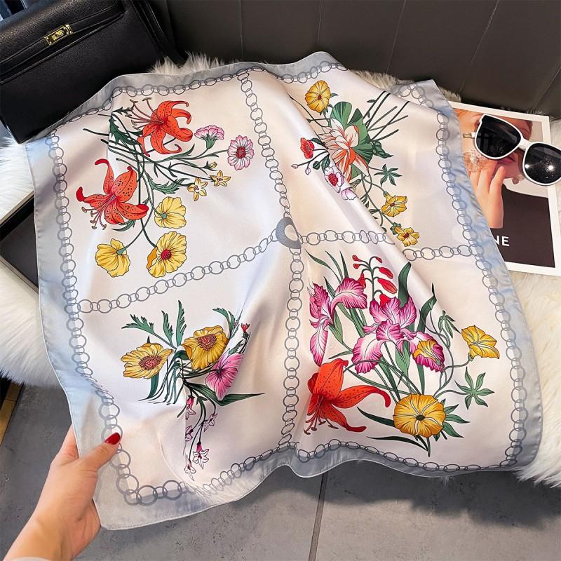 70x70cm Lightweight Silk-Look Square Scarf Women French Chic Hair Band Office Accessory Viscose 96%