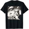 Funny Cat Tee Galaxy Cat Unisex Shirt Spaceship Alien Cat Ufo Wounisex Tshirt Cotton Four Seasons Daily Shirts For Unisex