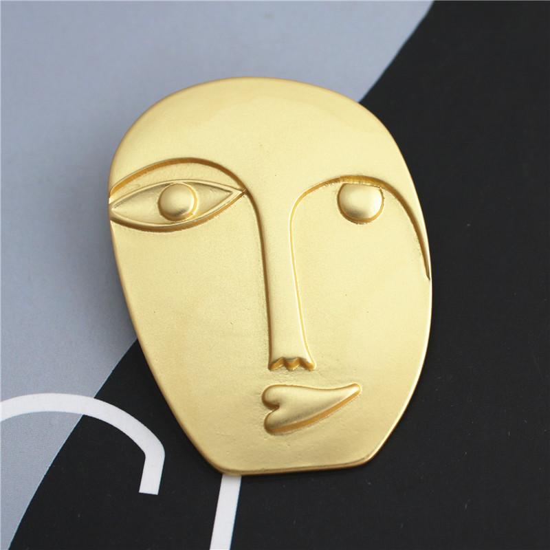 Новая абстрактная матовая золотая брошь для лица, винтажная булавка для пальто, аксессуары для костюма, женские и мужские украшения