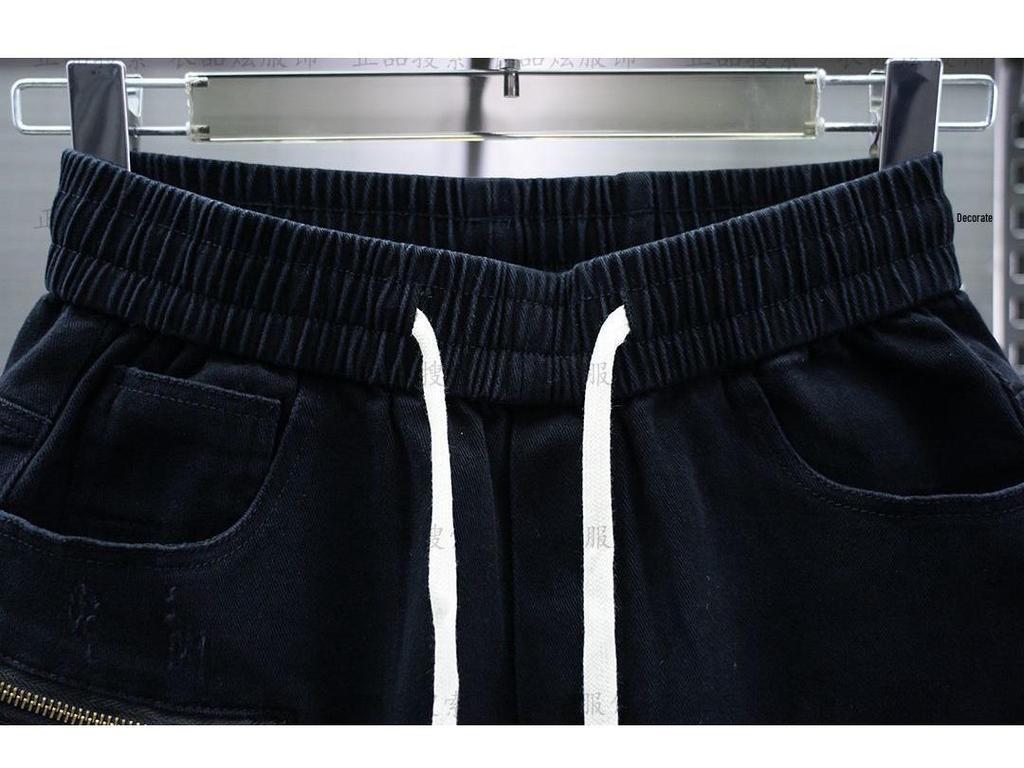 Trendy Men's Spring/Summer Elastic Casual Zipper Ripped Skinny Joggers Harajuku Long Pants