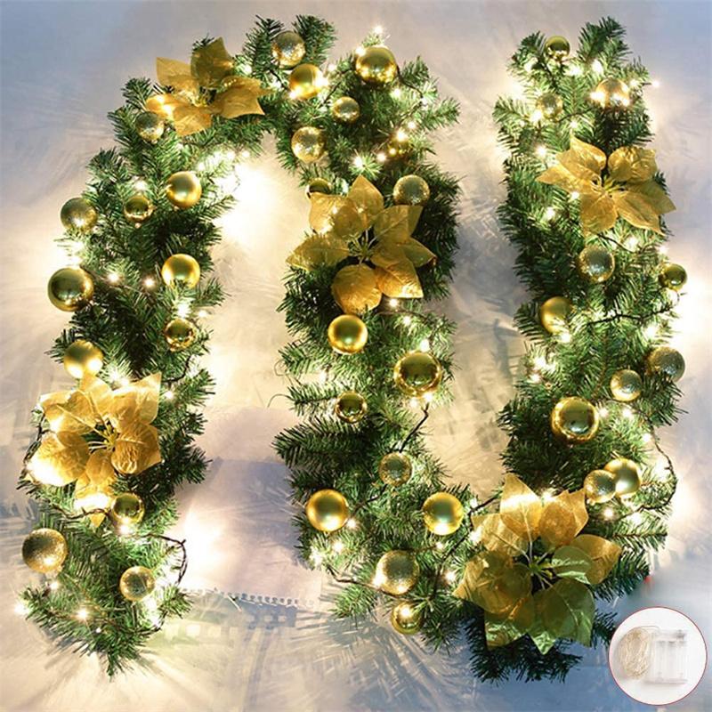 Christmas LED  Garland Decorative Green Christmas Garland  Xmas Tree Rattan Banner Decoration Wreath