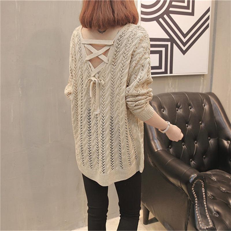 Spring and Summer Women's Hollow Knitted Sweater Loose Pullover V-neck Sweater for Women