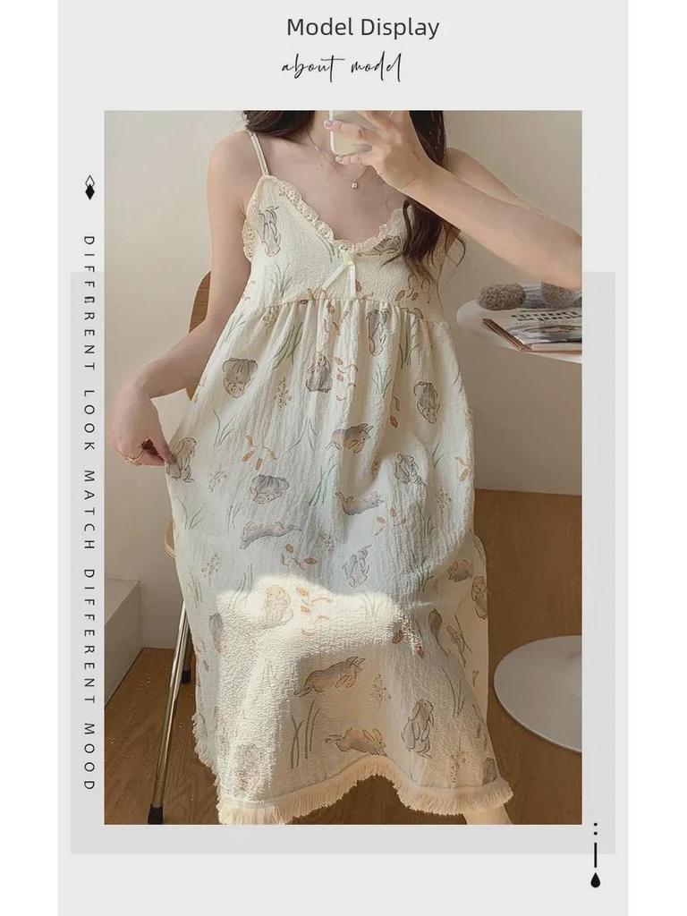 Ночная рубашка из хлопка с цветочным принтом и съемной подкладкой, с кисточками