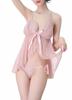 Babydoll Lingerie Open Front Sexy Camisole Slip Embroidered Sheer Tempting Underwear Shorts Included [Mqyzhx] Women's V-neck See-Through (Pink)