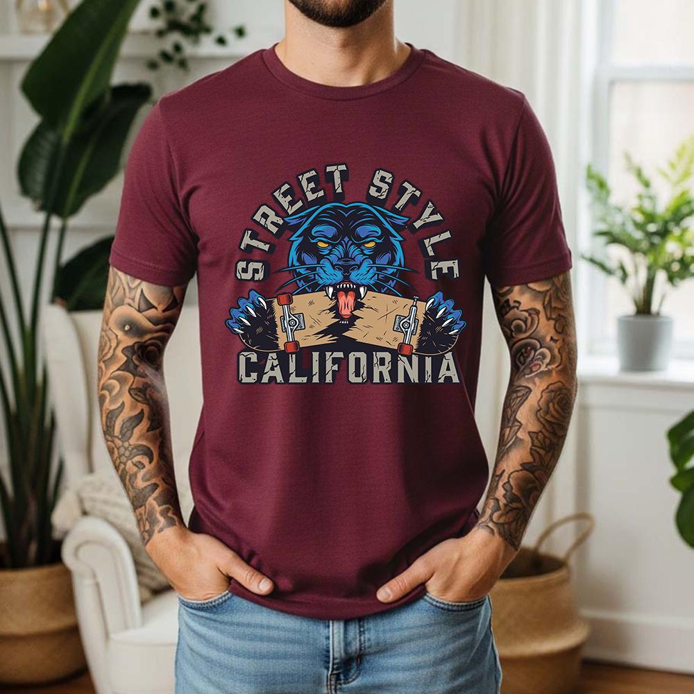 New Summer Unisexs 100 Cotton TShirt California Streetwear Panther Skateboard Casual Breathable Short Sleeve