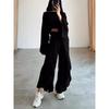 European and American Holiday Style Sexy Navel Short Top Loose High Waist Slit Pants Casual Set Casual Suit