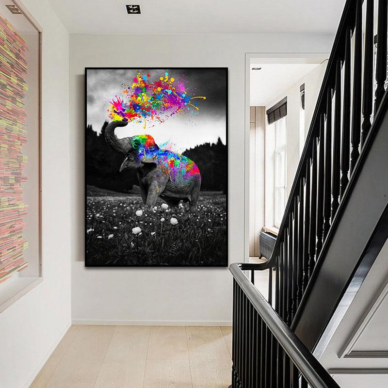 Black Elephant Canvas Paintings On The Wall Posters And Prints Modren Graffiti Art Animal Pictures for Kids Room Home Decoration