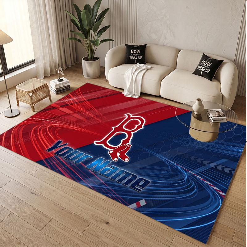 Custom Rug Boston Red Sox Pattern Print Name Text Soft Non‑Slip Floor Carpet for Home Indoor Decoration