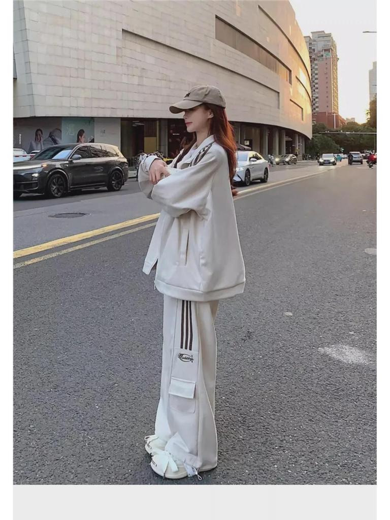 Модный осенний свитер больших размеров и повседневный спортивный комплект из двух предметов для женщин (Подходит для веса 200-300 фунтов)