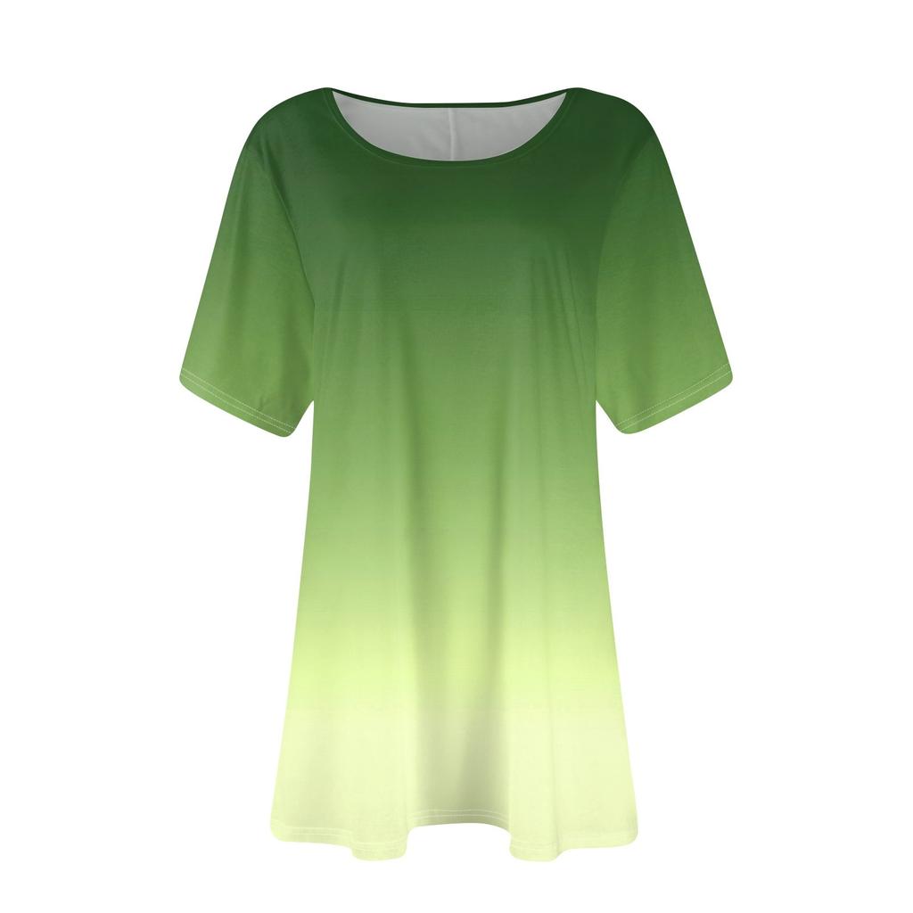 Women's Fashion Large Size Round Neck Short Sleeve Casual Print Loose Pullover Top