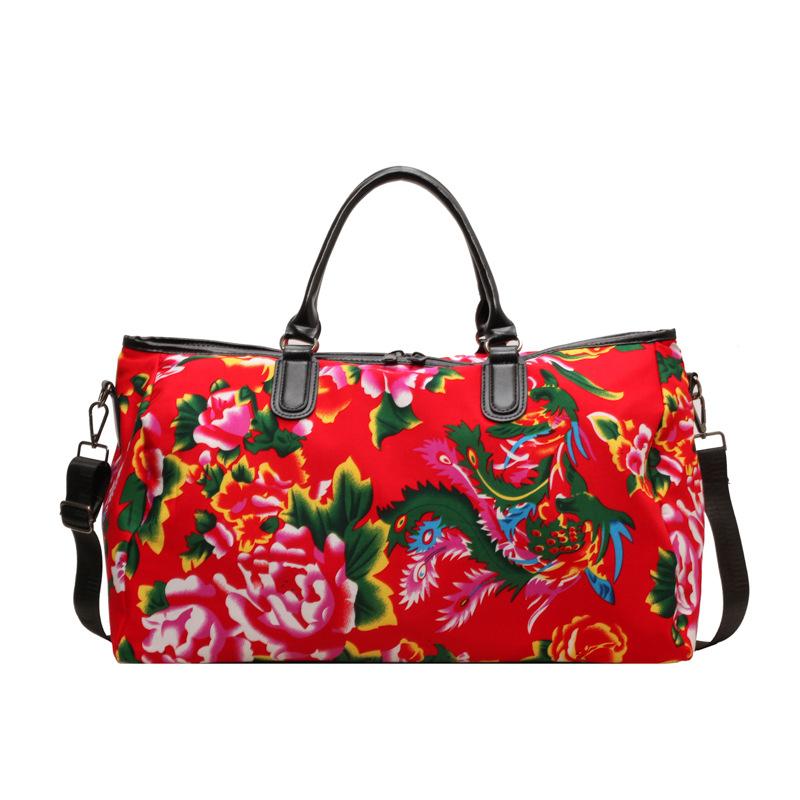 Chinese Ethnic High Capacity Travel Bag Versatile Contrasting Color Sports Fitness Handbag Personalized Northeast Big Flower Cotton Coat Crossbody Bag