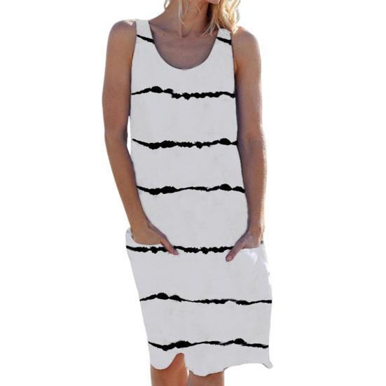 Yousheng Women's Sleeveless Tank Dress Summer Casual Round Neck Tunic Dress with Pocket Baggy Stripe Beach Sundress Swimsuit Bikini Cover-Up