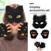 Faux Fur Cat Fox Maque Tail And Paw Gloves Set Handmade Furry Animal Therian Kit Masquerade Halloween Party Cosplay Costume Accessory