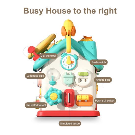 Toddler Six-sided Busy House with LED Light Fine Motor Skills Multi-functional Kids Sensory
