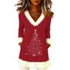 Women's Christmas Fashion Plush V-neck Pullover Sweater Solid Color Long Sleeve Top