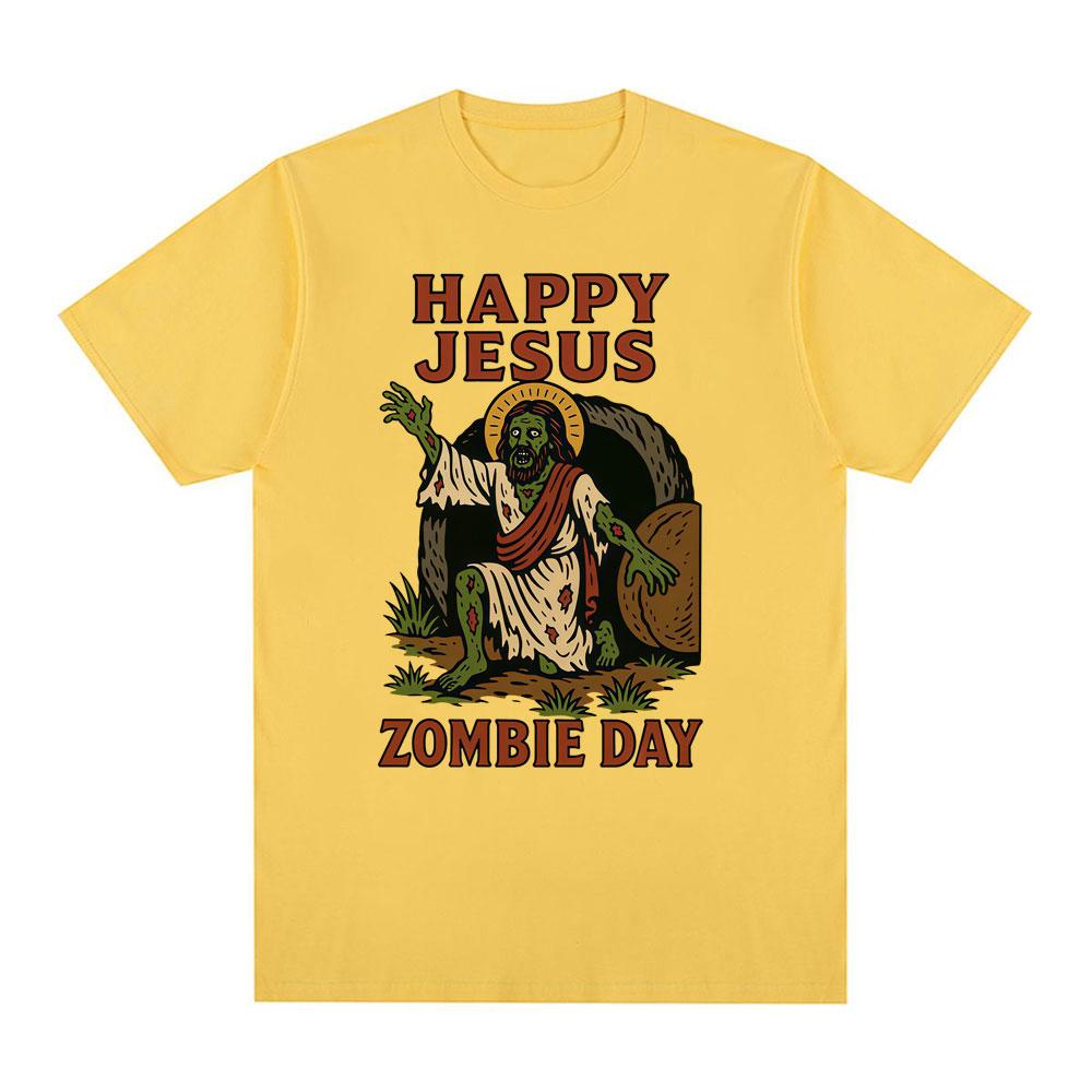 Happy Jesus Zombie Day Funny Meme Graphic 100cotton Unisexs Shirt Oneck Short Sleeve Harajuku Unisexs Fashion Oversized Tshirt