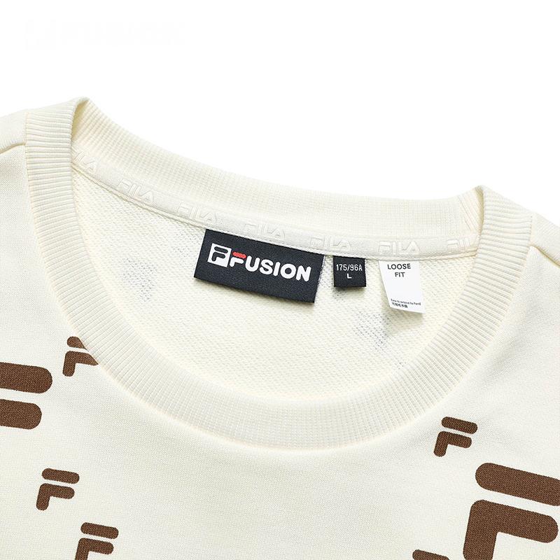 Fila Fusion Свитшот с принтом логотипа, круглый вырез, унисекс, цвет 'Античный белый', T11U316203FIV