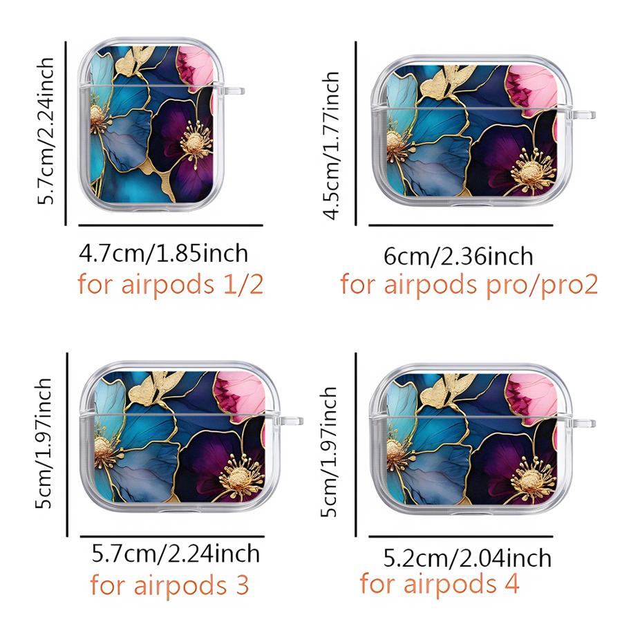 Чехол для Airpods 4 1 3 2 Pro3 Pro Pro2 Прозрачный Чехол для Наушников Цветочный Мраморный