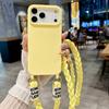 Конфетный Цвет Мягкий Чехол-Кроссбоди для iPhone 13/14/15/16/17 Pro Max с Плетеным Длинным и Широким Шнуром
