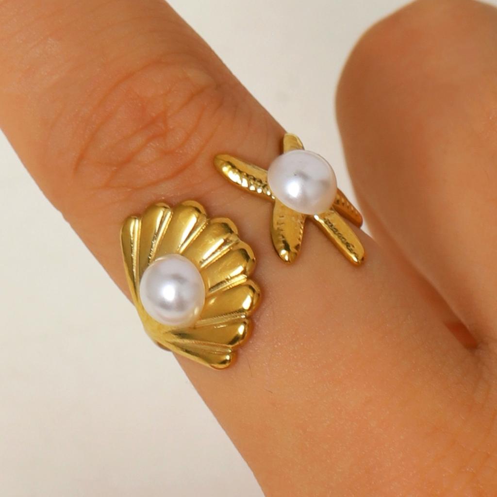 Stainless Steel Star Moon Shell Starfish Open Rings for Women Men Bohe Holiday Waterproof Rings Beach Party Jewelry Accessories