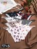 FINETOO 5pcs Seamless Graphic Print Underwear Women's Panties Sexy Leopard Love Briefs Female Low-Waist Stretch Comfort Lingerie