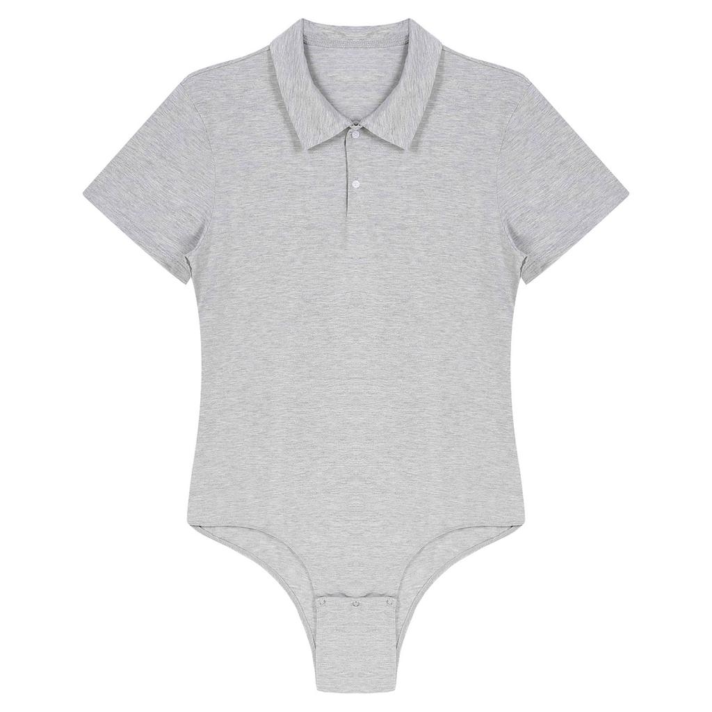 Mens Turn-down Collar Crotch Shirt Bodysuit Romper Tops T-shirt Plus Size