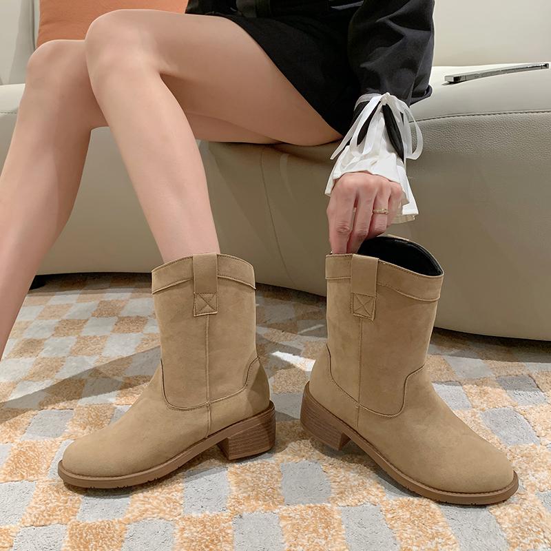 Зимние женские ботильоны 2024 Модные ботильоны-слипоны для женщин Элегантные замшевые уличные ботильоны Женский размер обуви 35-42