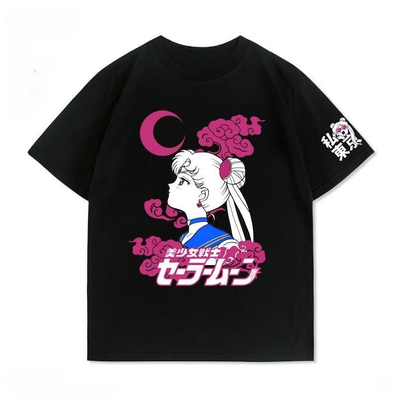 New Sailor Moon Aqua Ice Anime and Cartoon Accessories for Shortsleeved Tops Cute Couplestyle Cotton Shortsleeved Tshirts