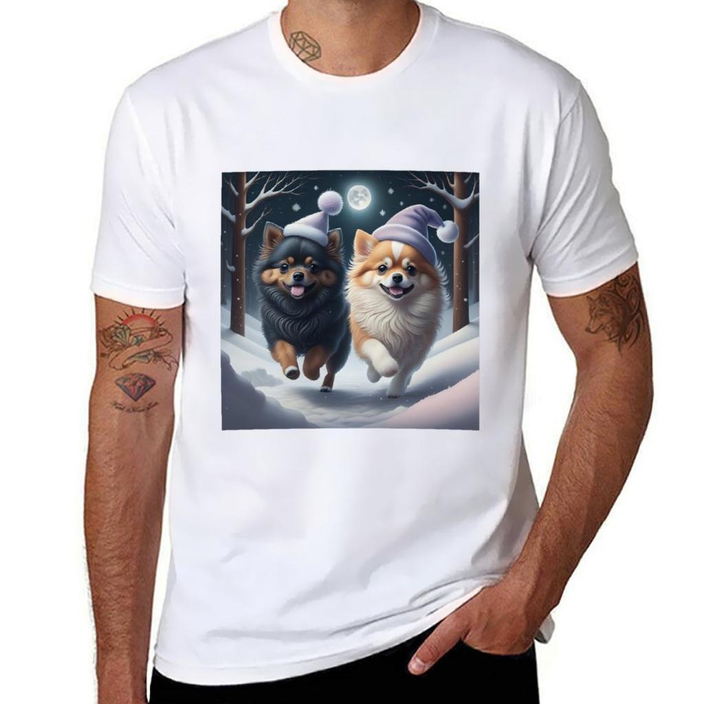 Pomeranian Dogs In A Winter Wonderland Tshirt Summer Festival Tshirt