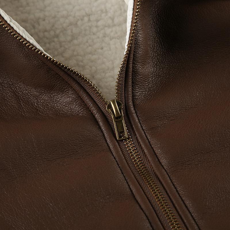 Autumn and Winter Murad Colour Fur Patchwork Lapel Casual Leather Warm Jacket