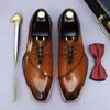 Brand Original Mens Oxford Dress Shoes Genuine Leather Brown Lace-up Business Wedding Formal Shoes Plus Size 38-46