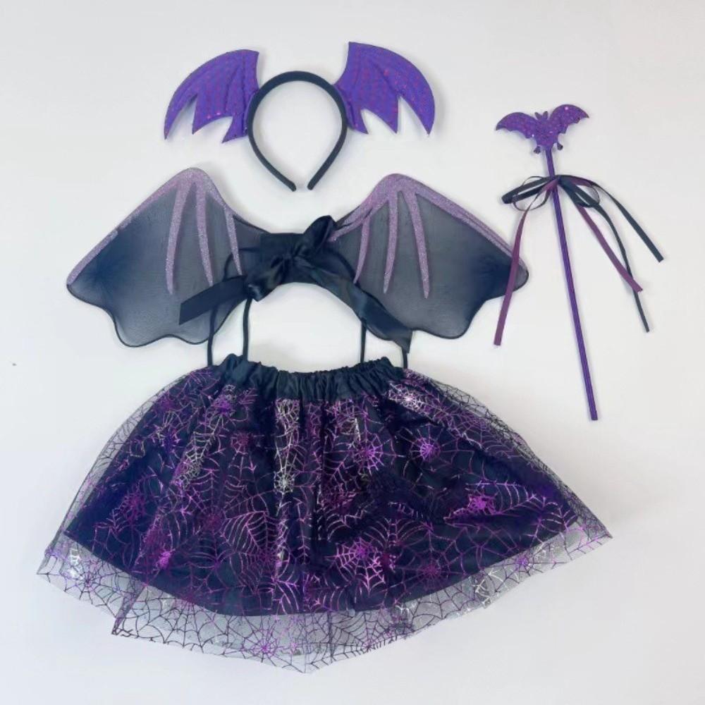 Headband Magic Wand Cosplay Outfit Bat Wing Halloween Kids Skirt Children Costume Set Christmas