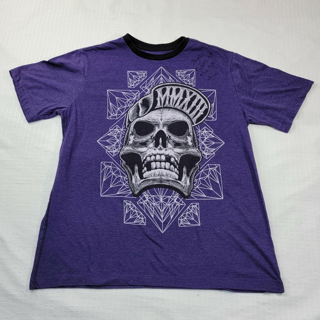 Skully Men's T-Shirt Purple Retro Skull and Diamonds Mens Large