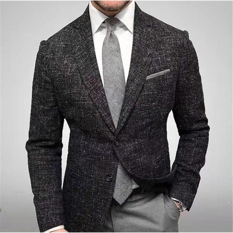 Men's Plaid Lapel Long Sleeved Suit Jacket Casual Suit Top Coat
