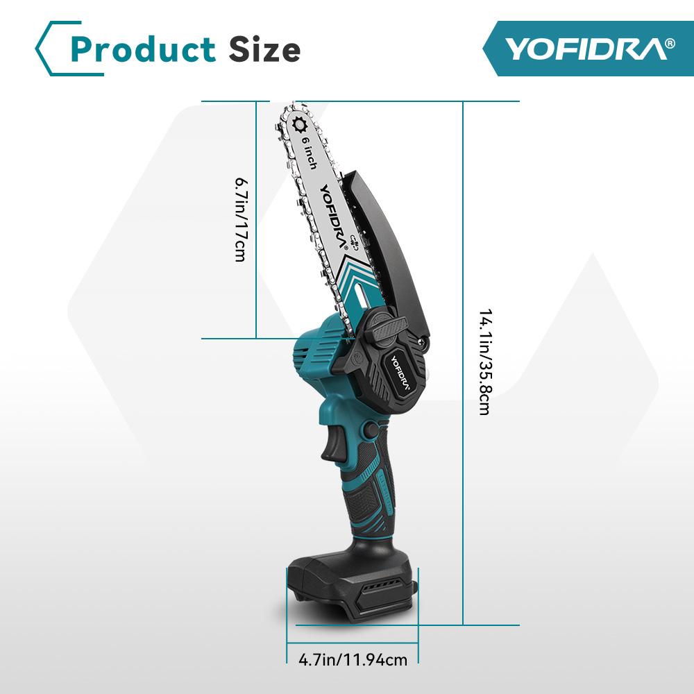 Yofidra 6-дюймовая цепная пила аккумуляторная электрическая пила деревообработка сад резка обрезка цепная пила электроинструмент для аккумулятора Makita 21V штифт