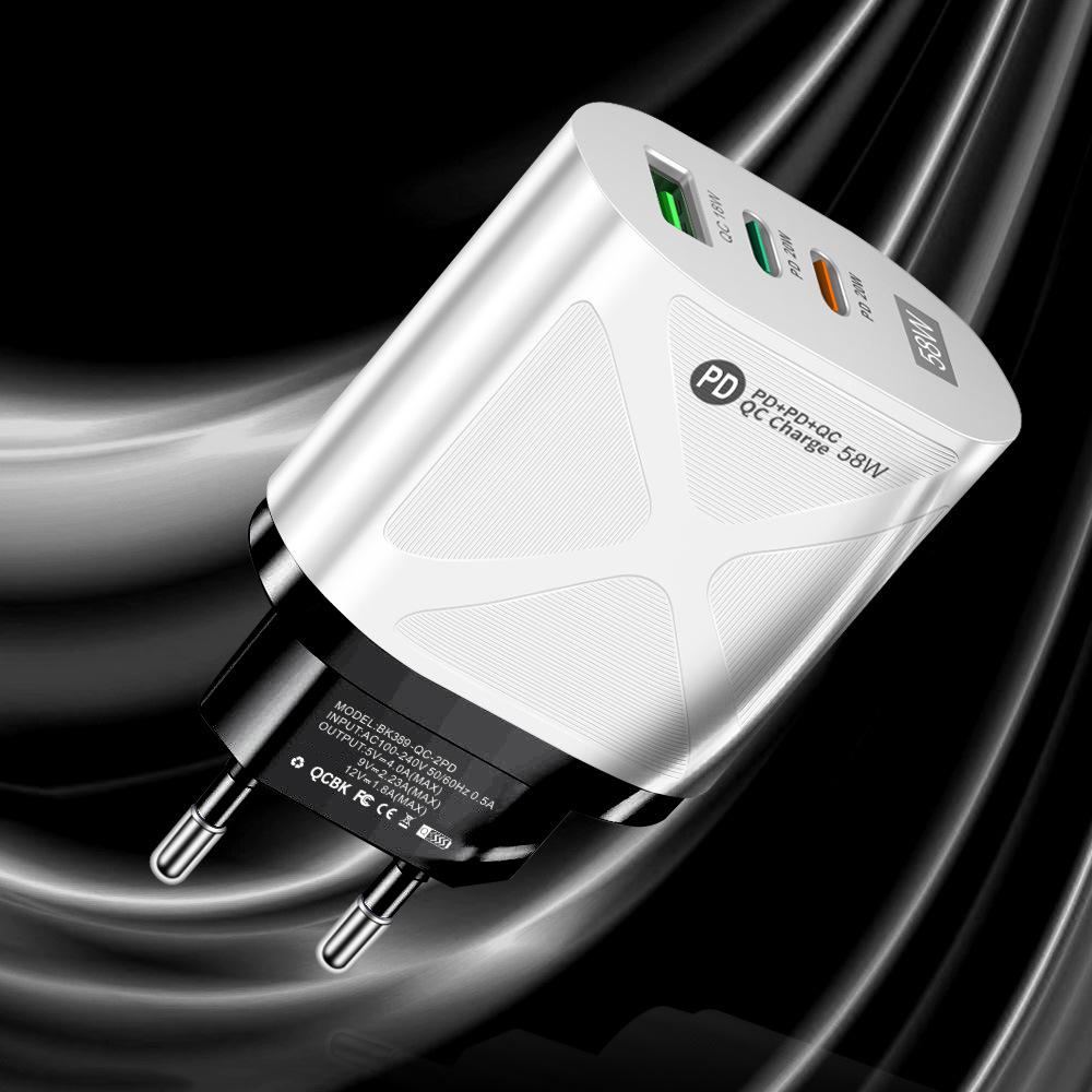 58W Dual Fast Charger with 2PD + QC3.0 for EU/US/UK/AU Plugs