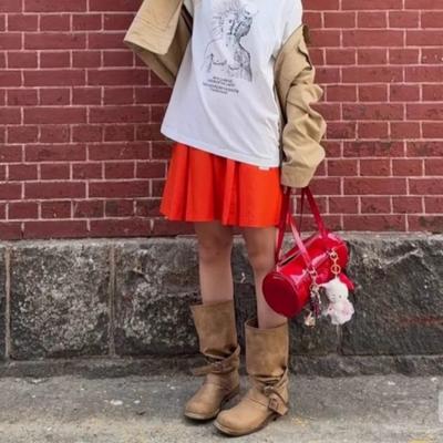 Чжан Юаньин Пряжка ремня Ботильоны на платформе Толстый каблук Ретро Старые Ботинки средней высоты Ботинки Нишевые Ботинки в стиле милитари Женские