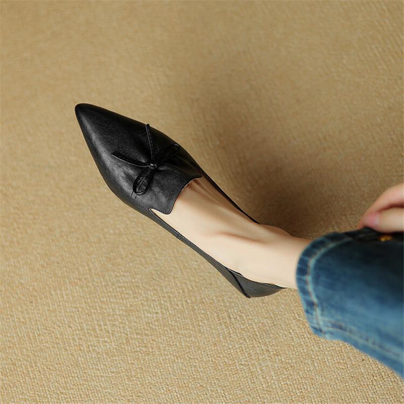 Модные новые весенние женские туфли из натуральной кожи с острым носком в французском стиле, женские туфли-лодочки с бантом, женские туфли на низком каблуке