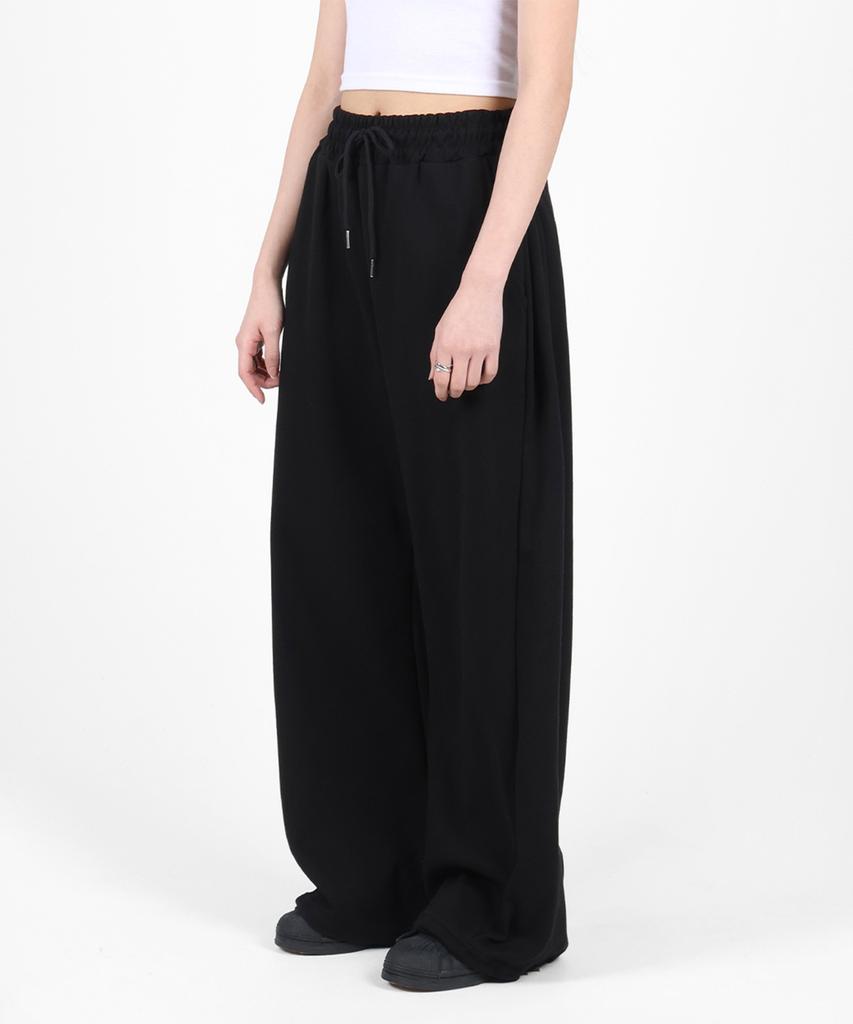 FOR THE FIT [Summer Or Regular] Side Pintuck Sweat Wide Pants_Black
