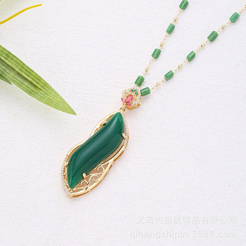 Beauty Waist Jade Necklace Women'S Retro Noble Ol Temperament Bamboo Collarbone Chain