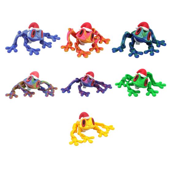 Рождественская шапка Лягушка Магнит на холодильник Напечатанный на 3D Подвижные суставы Лягушка Игрушка-непоседа Шарнирная модель животного