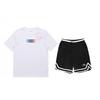 Gradient Logo Round Neck Short Sleeve Striped Comfortable Mid Waist Shorts Casual Sports Suit Unisex Sports Suit YHST171-1+YAPV001-1