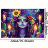 Magic Starry night scene background cloth - Bright sunflowers, candles and purple roses - Death Day inspired party decoration