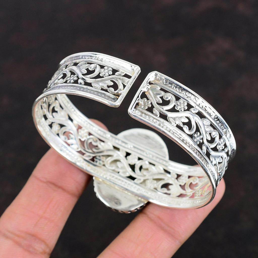 Браслет-манжета из древесного агата с драгоценными камнями, браслет из стерлингового серебра 925 пробы, регулируемый браслет-манжета, браслет ручной работы, уникальный дизайн, ювелирные изделия, свадебные подарки