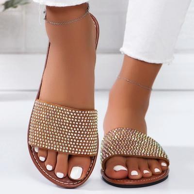 Мода 2025 Женские шлепанцы Летние женские сандалии Кристальные блестящие плоские мягкие Блестящие женские Конфетные шлепки Домашние женские шлепанцы Пляжная обувь