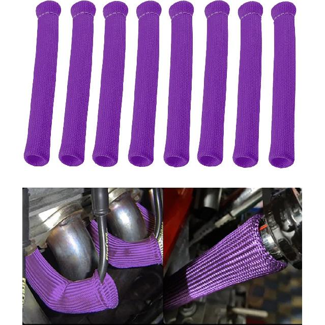 Titanium Spark Plug Wire Heat Shield Boots - 8 Pack 6 Inch Double-Wall High-Temperature Exhaust Header Protectors, Universal Sleeve Cover for V8 SBC
