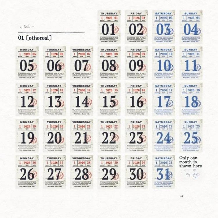 2026 Mini Desk Calendar Vintage Style Page Small Calendar 365 Days with Tear-Off Design Cute Cartoon Office Home Decor Gift