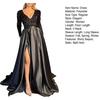 Women Evening Dress Low-cut V Neck Shiny Sequin Tight High Waist Split Hem A-line Big Swing Floor Length Satin Prom Wedding Party Lady Maxi Dress