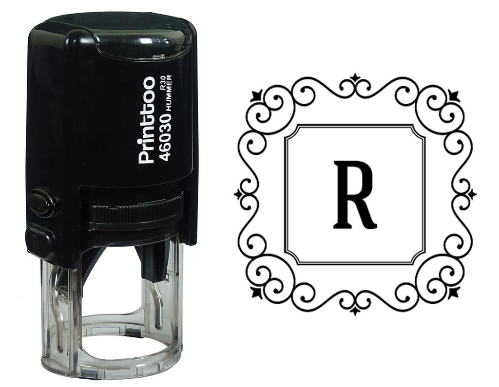 Printtoo Alphabet R Monogram Initial Square Swirl Border Self Inking Rubber Stamp Office